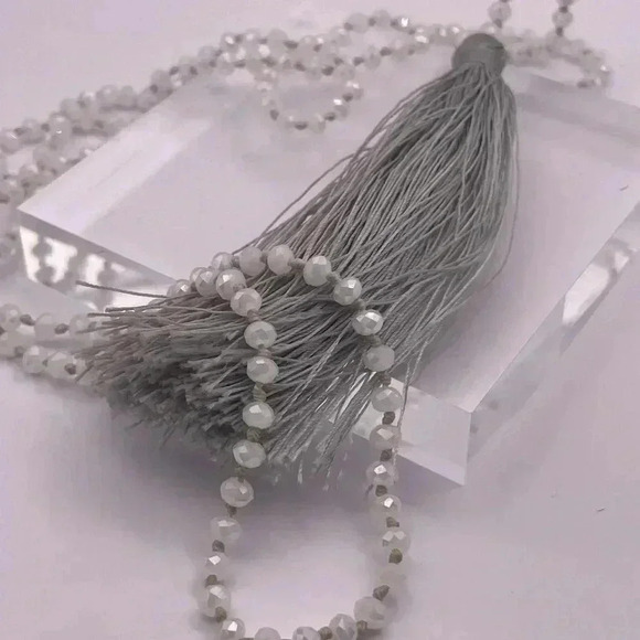 Crystal and Silver Tassel Long Necklace - Picture 2 of 5